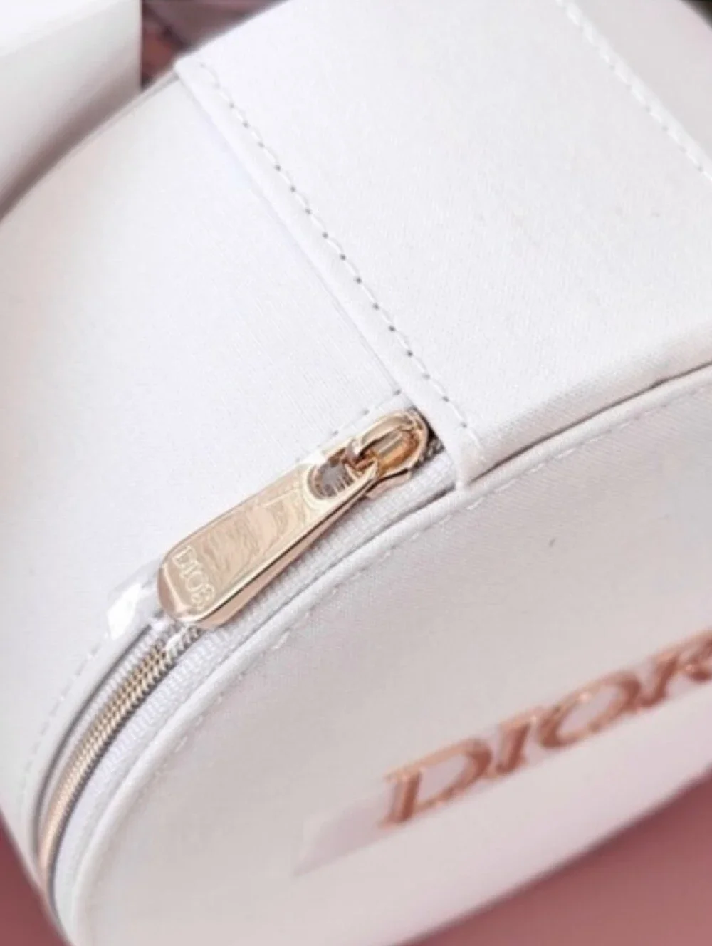 New W Box Dior Denium Round  Solid Cosmetic Case, Gold Zipper.  Small - Medium